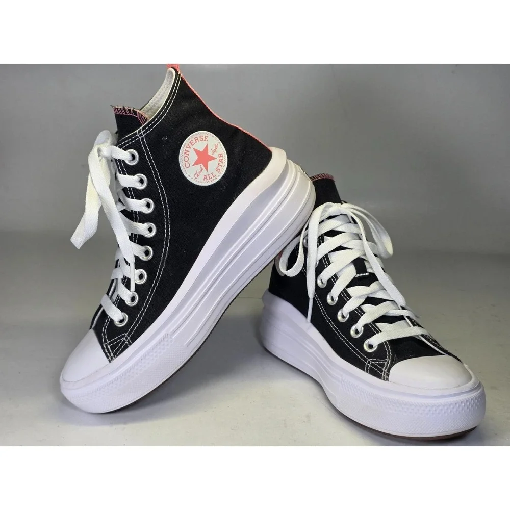 Converse All Star Kids Sneakers Size‎ 4 Black White Pink Platform Shoes 271716C